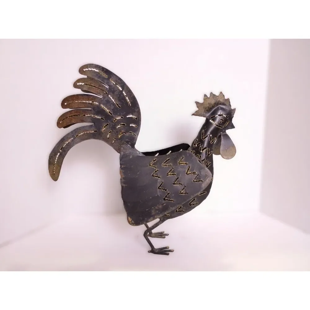Vintage Rustic Metal Rooster Chicken Handmade Outdoor Tealight Candle Holder